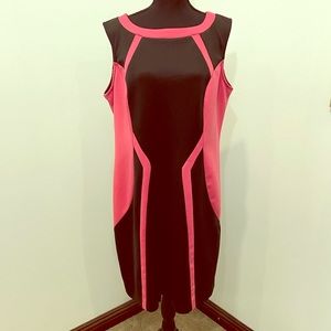 Black and Coral Scuba Dress, Size 14